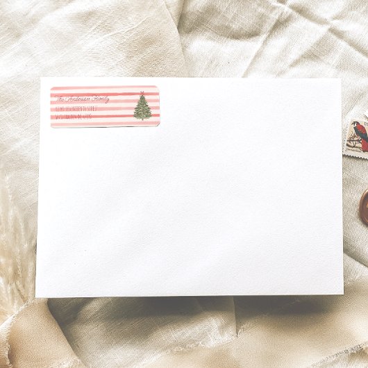 Retro Wasserfarbe Rote Streifen Weihnachtsbaum