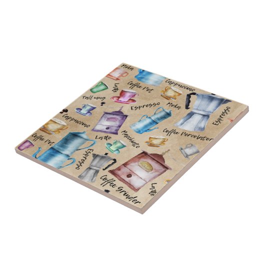 Retro Wasserfarben Kaffeeköpfe Cups Nahtloses Must Fliese (Seite)