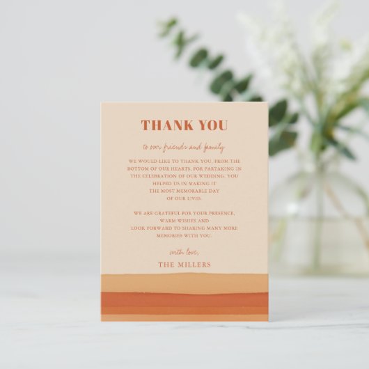 Retro Wasserfarben Streifen Terracotta Vielen Dank Postkarte (Stehend Vorderseite)