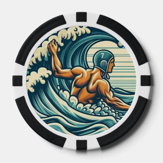 Retro Water-polo Player Poker Chips (Vorderseite)