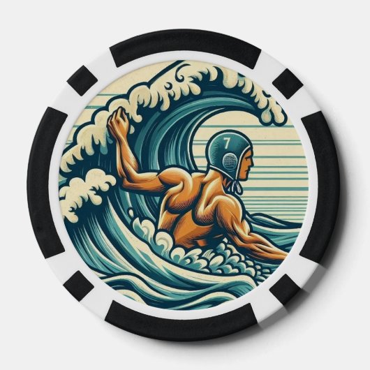 Retro Water-polo Player Poker Chips (Rückseite)