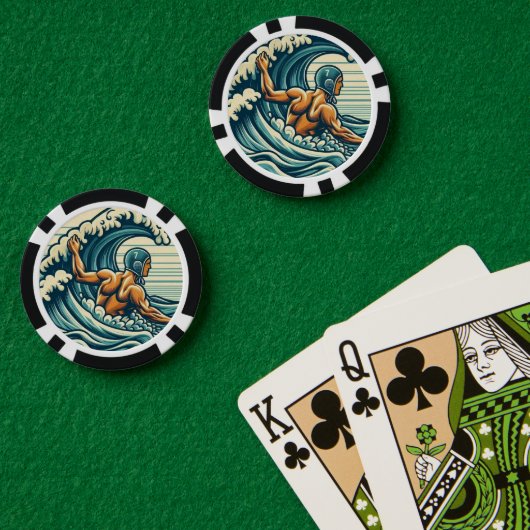 Retro Water-polo Player Poker Chips (Pokertisch (doppelt))