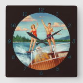 Retro Water Ski Quadratische Wanduhr (Vorderseite)