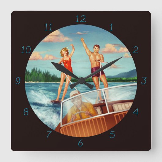 Retro Water Ski Quadratische Wanduhr (Vorderseite)