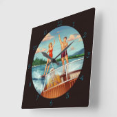 Retro Water Ski Quadratische Wanduhr (Winkel)