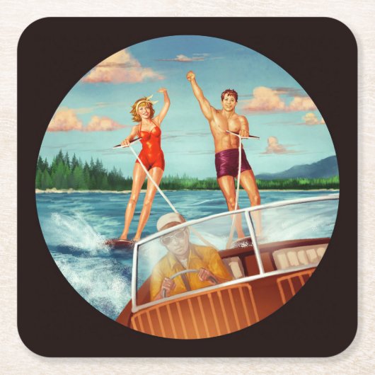 Retro Water Ski Rechteckiger Pappuntersetzer (Vorderseite)