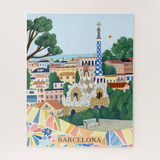 Retro Watercolor Barcelona Spain Travel  Puzzle