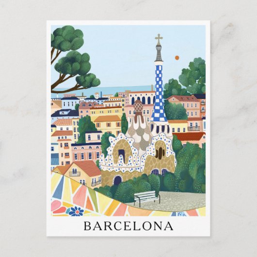 Retro Watercolor Barcelona Spanien Reisen Postkarte (Vorderseite)