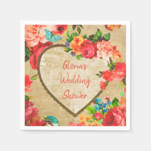 Retro Watercolor Blumenrahmen Serviette (Vorderseite)