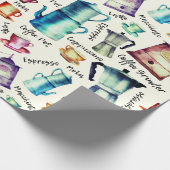 Retro Watercolor Coffee Pots Cups Muster Geschenkpapier (Ecke)