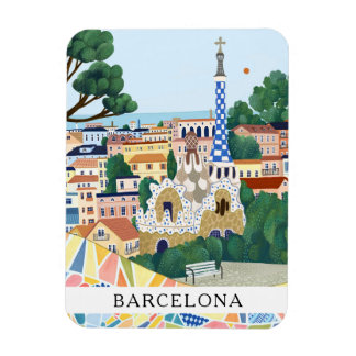 Retro Watercolor Coloful Barcelona Spain Travel   Magnet