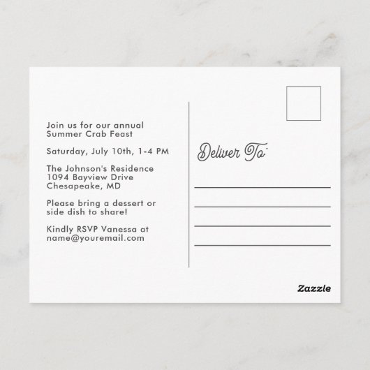 Retro Watercolor Crab Fee Postkarte (Rückseite)