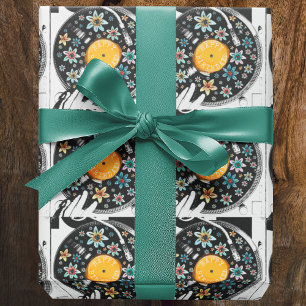 Retro Watercolor Floral Geburtstag Vinyl Record Geschenkpapier