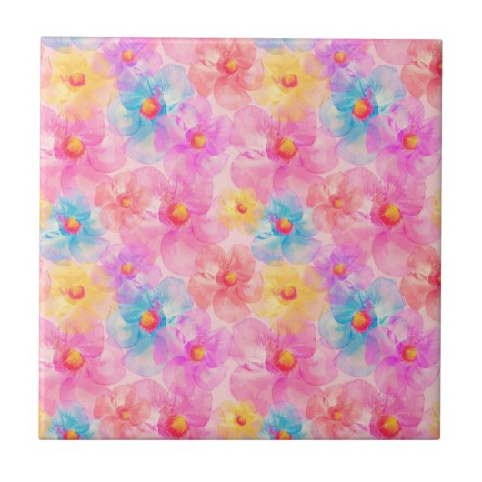 Retro Watercolor Floral Muster Fliese (Vorderseite)