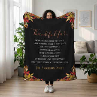 Retro Watercolor Floral Thankful For Everthing Fleecedecke