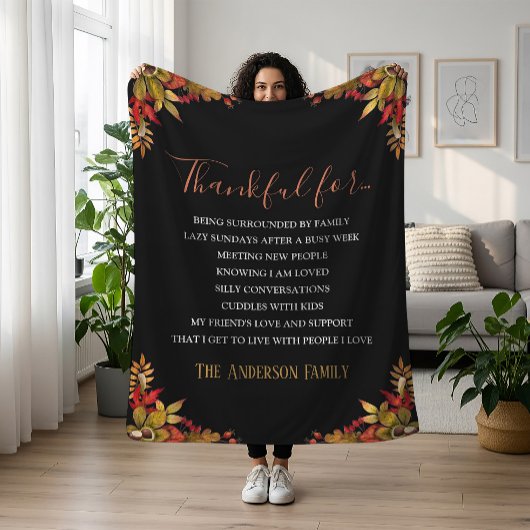 Retro Watercolor Floral Thankful For Everthing Fleecedecke