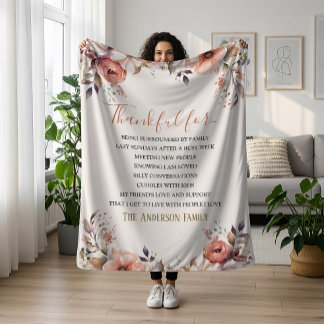 Retro Watercolor Floral Thankful For Everthing Fleecedecke