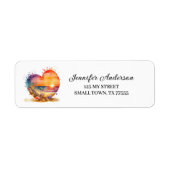 Retro Watercolor Heart Beach Label (Vorne)