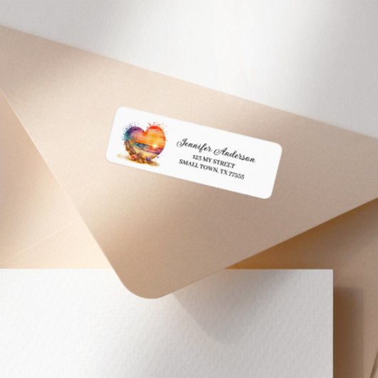 Retro Watercolor Heart Beach Label
