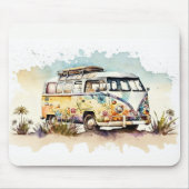 Retro-Watercolor-Hippie-Bus mit Blume Mousepad (Vorne)