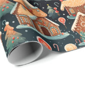 Retro Watercolor Lebkuchen Weihnachtshäuser Geschenkpapier (Rolleneckpunkt)