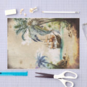 Retro Watercolor Pirate Ship Palm Tree Decoupage Seidenpapier (Handwerk)