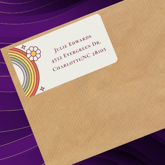 Retro Watercolor Rainbow Boho Adressetikett
