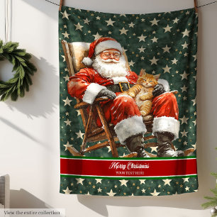 Retro Watercolor Santa Claus Holiday Blanko Fleecedecke