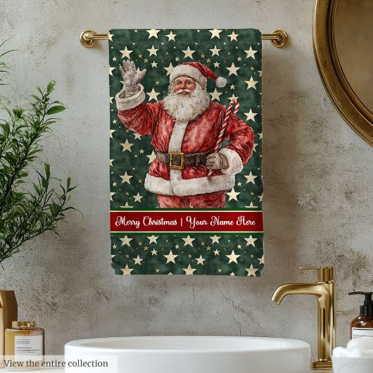 Retro Watercolor Santa Custom Badetuch Set