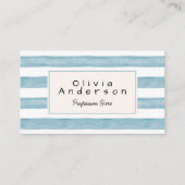 Retro Watercolor Sky Blue Stripes Trendy Boho Visitenkarte (Vorderseite)