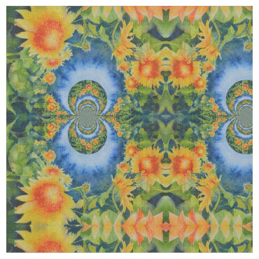 Retro Watercolor Sonnenblumenfelder Stoff (Nahaufnahme)