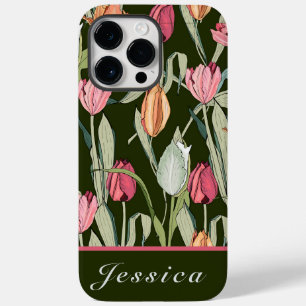 Retro Watercolor Tulips Blumenmuster Case-Mate iPhone 14 Pro Max Hülle