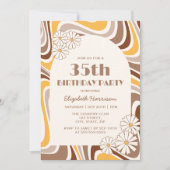 Retro Wave Artistic Blume Arch Brown Geburtstag Einladung (Vorderseite)