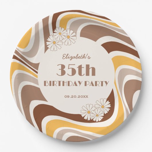 Retro Wave Artistic Blume Arch Brown Geburtstag Pappteller (Vorderseite)