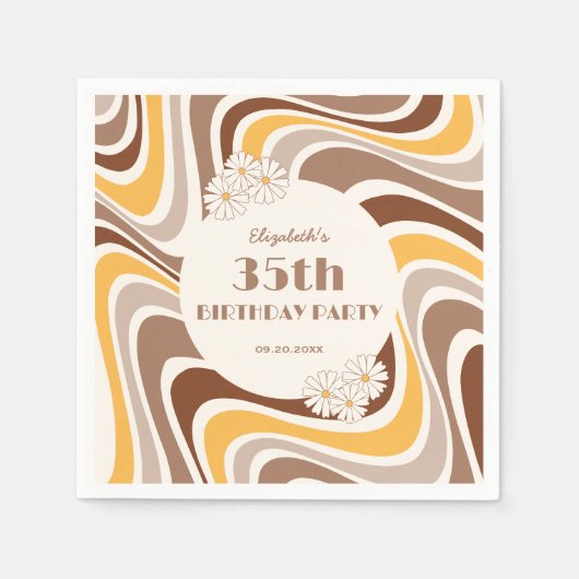 Retro Wave Artistic Blume Arch Brown Geburtstag Serviette (Vorderseite)