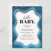 Retro Wave Blue Boy Baby Dusche Einladung (Vorderseite)