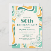 Retro Wave Blume Arch Green Yellow Birthday Einladung (Vorderseite)