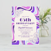 Retro Wave Blume Arch Violet Blue Geburtstag Einladung (Stehend Vorderseite)