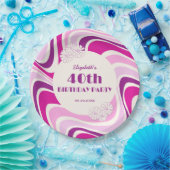 Retro Wave Blume Lila Rosa Geburtstag Pappteller (Party)