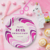 Retro Wave Blume Lila Rosa Geburtstag Pappteller (Party)