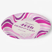 Retro Wave Blume Lila Rosa Geburtstag Pappteller (Schrägansicht)