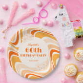 Retro Wave Blume Orange Peach Geburtstag Pappteller (Party)
