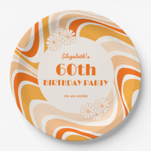 Retro Wave Blume Orange Peach Geburtstag Pappteller