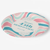 Retro Wave Blume Rosa Grün Geburtstag Pappteller (Schrägansicht)