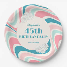 Retro Wave Blume Rosa Grün Geburtstag Pappteller