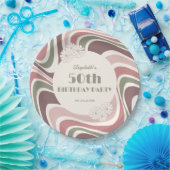 Retro Wave Blume Sage Brown Peach Geburtstag Pappteller (Party)