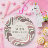 Retro Wave Blume Sage Brown Peach Geburtstag Pappteller (Party)