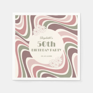 Retro Wave Blume Sage Brown Peach Geburtstag Serviette