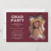 Retro Wave Burgundy Foto Graduation Party Einladung (Vorderseite)