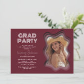 Retro Wave Burgundy Foto Graduation Party Einladung (Stehend Vorderseite)